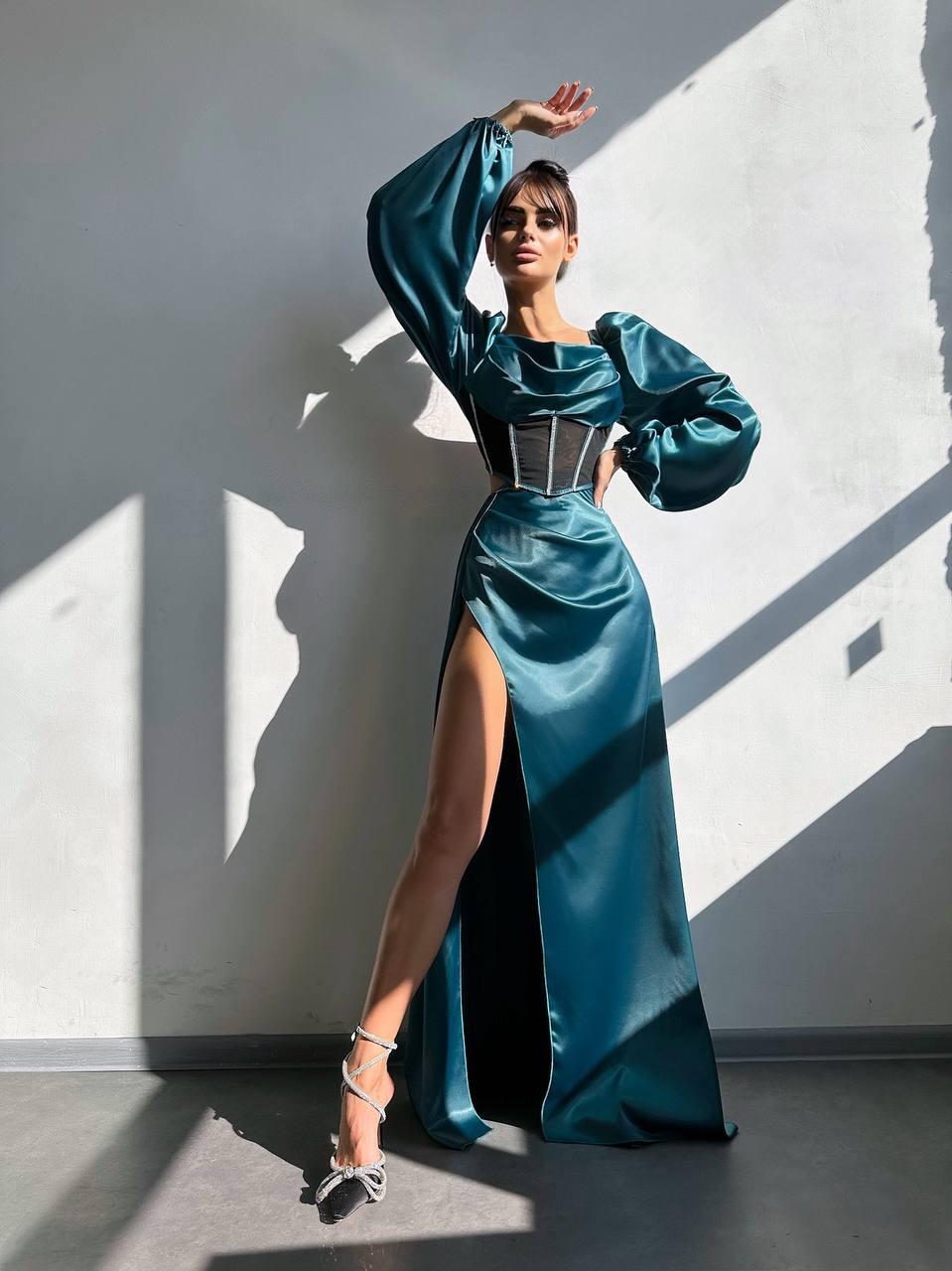 Вечірня сукня двійка корсет зі стразами та спідниця максі з глибоким розрізом (р. 42, 44) 66036129Е, фото 1