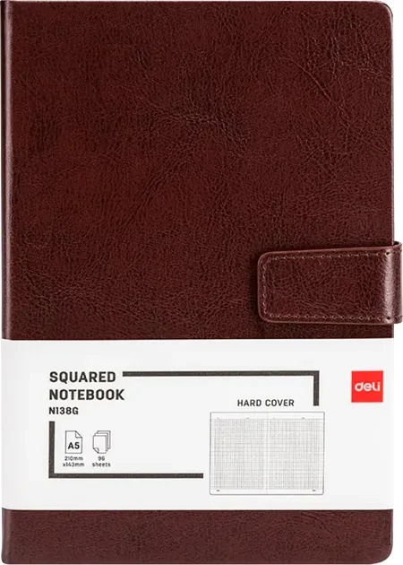 Блокнот на магниті А5 Deli 96листів # №EN138G (52524) (шкірзамова обкладинка) коричневий, фото 1