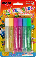 Клей-фарба з блискитками Pasco 6 кольорів по 10мл №F-019-08