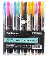 Набір ручок гелевих КНР №HG6107 (1,0) 12 неонових кольорів у пластиковому чохлі