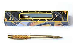 Ручка подарункова кулькова поворотна у коробці WB №118 золота зі стразами