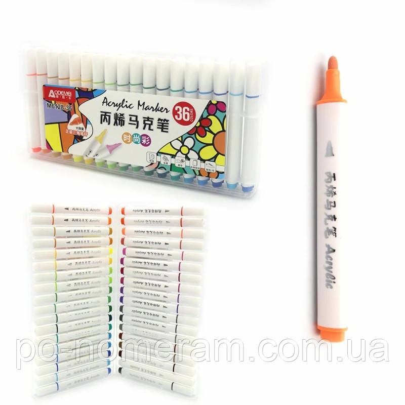 Набір маркерів 36 кол. AODEMEI /M6128-36/ трикутн.корпус, акрил, пласт.контейнер (1/12/48), фото 1