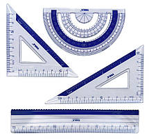 Набір для креслення Умка (лінійка 20см + 2 трикутника + транспортир) №ЛН06-04 прозорий з синім
