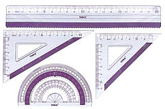 Набір для креслення Умка (лінійка 20см + 2 трикутника + транспортир) №ЛН06-15 прозорий з бузковим