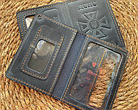 Шкіряна обкладинка ДСНС із відділенням для жетону синього кольору Puos