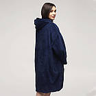 Оверсайз плед-халат з капюшоном Huggle Hoodie 100х80 см, синій, м'яка домашня толстовка з рукавами, фото 2