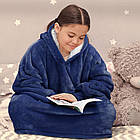 Оверсайз плед-халат з капюшоном Huggle Hoodie 100х80 см, синій, м'яка домашня толстовка з рукавами, фото 7