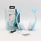 Бездротові Bluetooth-навушники Котячі вушка VZV-23M Блакитні дитячі з підсвіткою й мікрофоном, фото 2