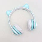 Бездротові Bluetooth-навушники Котячі вушка VZV-23M Блакитні дитячі з підсвіткою й мікрофоном, фото 6