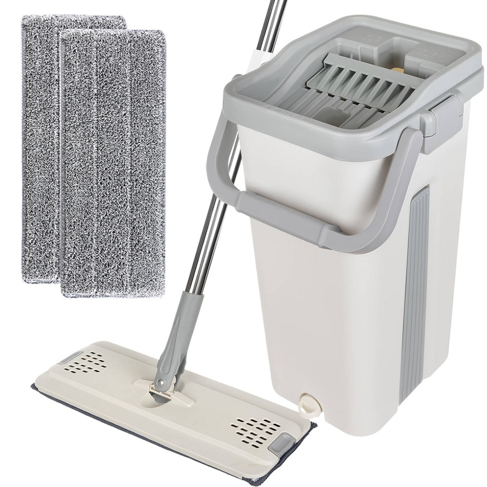 Швабра з відром 11 л з автоматичним віджиманням і двома насадками Cleaning Mop Сіра зручна для підлоги, фото 1