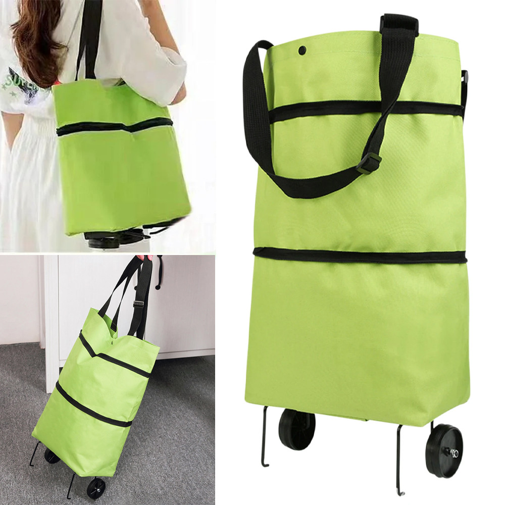 Складана господарська сумка-трансформер на колесах 2в1 46х27х12 см Зелений візок для покупок і речей, фото 1