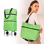 Складана господарська сумка-трансформер на колесах 2в1 46х27х12 см Зелений візок для покупок і речей, фото 2