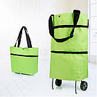 Складана господарська сумка-трансформер на колесах 2в1 46х27х12 см Зелений візок для покупок і речей, фото 5