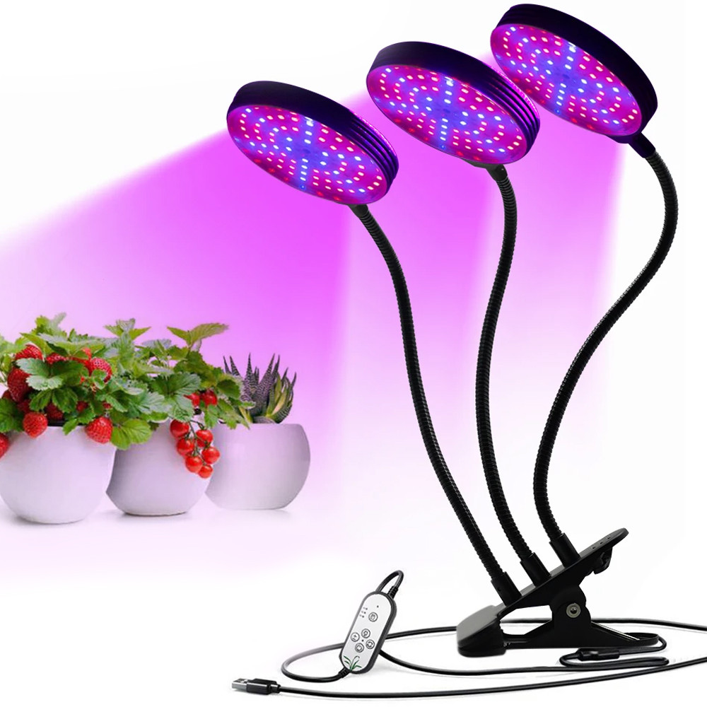 Фітолампа світлодіодна R3 з трьома головками, 45 Вт, USB-приєднання та контролер для росту рослин, фото 1