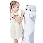 М'яка іграшка-подушка Кіт Батон 90 см EL-2117-7 сірий, довгий кіт обіймашка для дітей і дорослих, фото 7