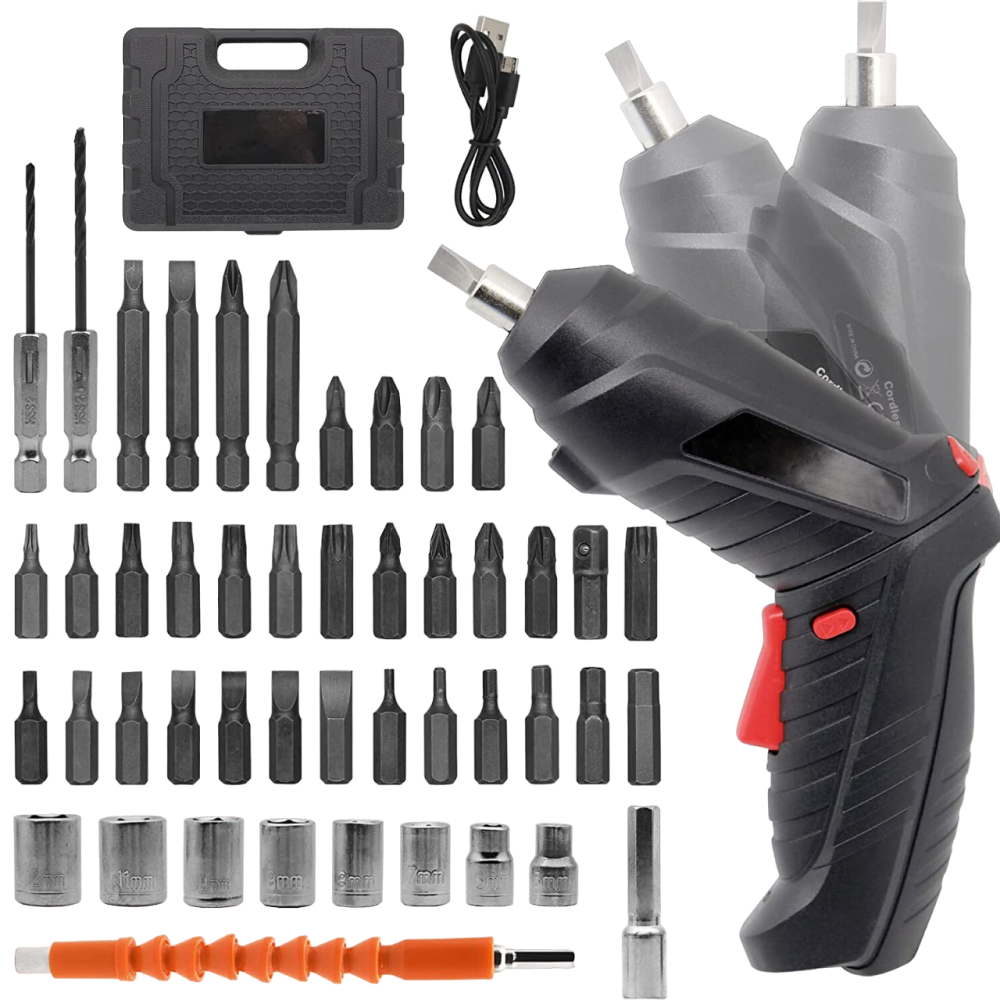 Акумуляторний шурупокрут 48в1 у валізі з USB зарядкою, універсальний набір із бітами та насадками, фото 1