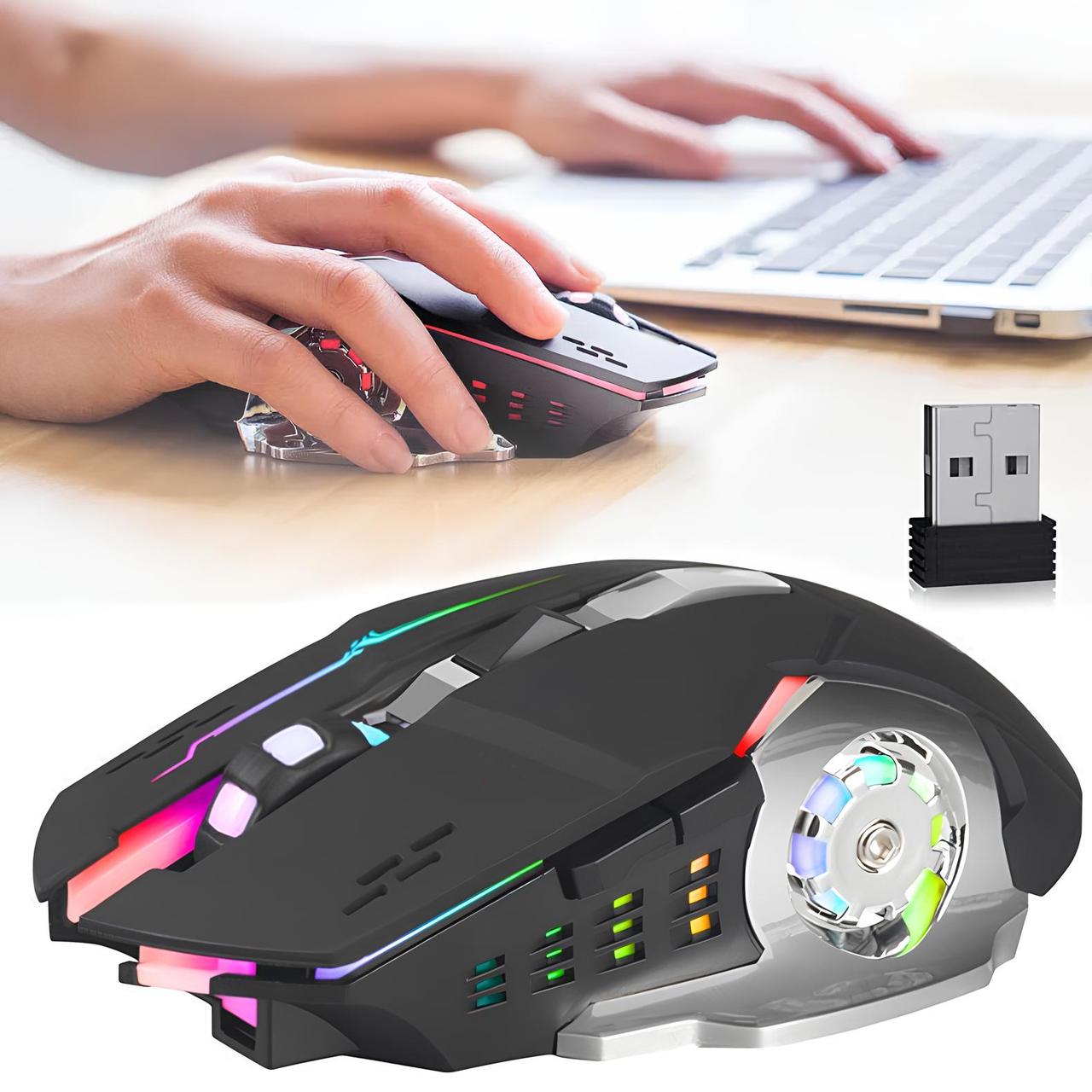 Бездротова мишка з RGB-підсвіткою BT T2 ергономічний дизайн для роботи та ігор на комп'ютері, фото 1