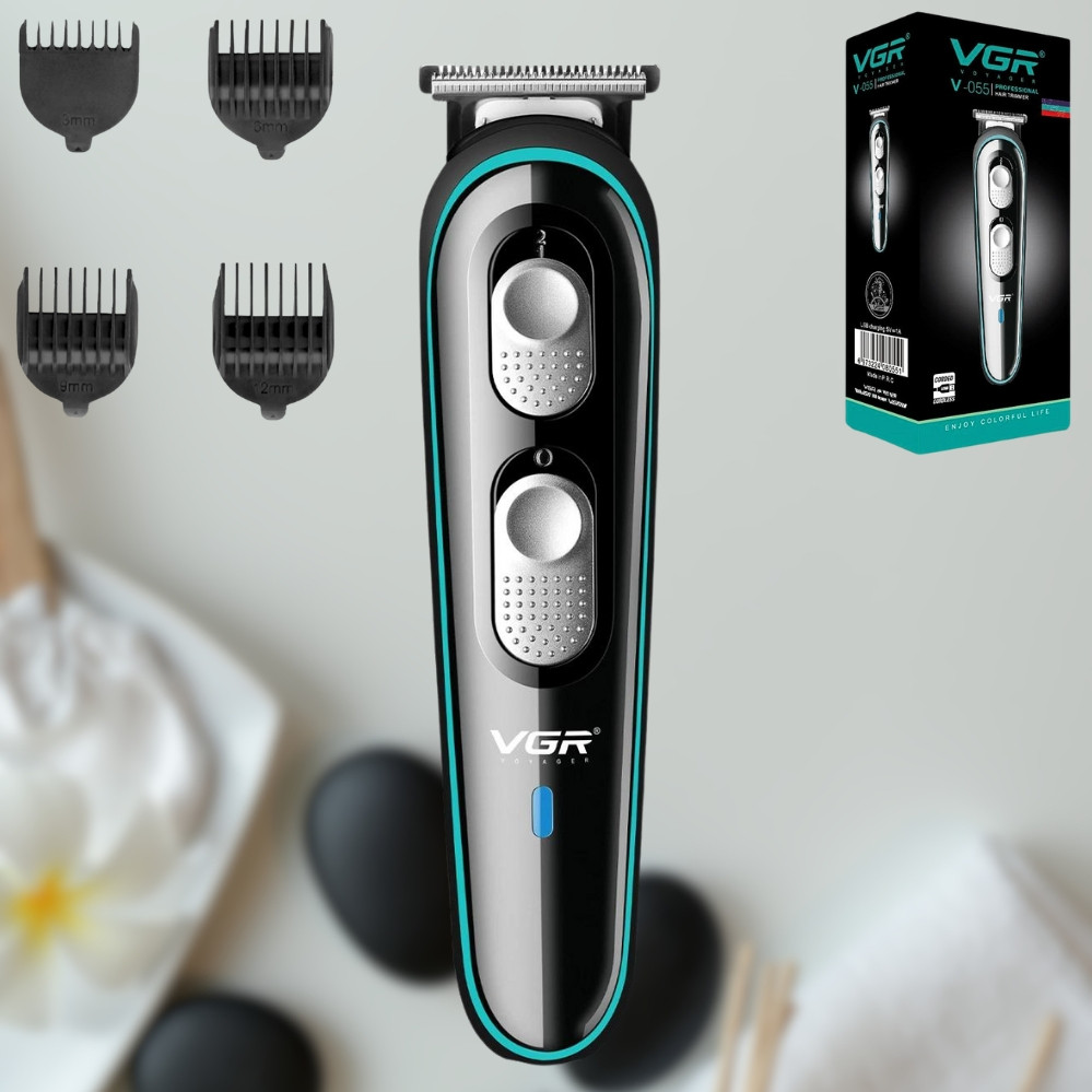 Машинка для стриження волосся VGR V-055 з насадками, бездротова модель із регулюванням довжини зрізу, фото 1
