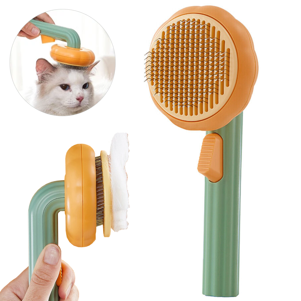 Гребінець для шерсті котів і собак із кнопкою, зручний щітка для вичісування підшерстя і видалення ковтунів, фото 1