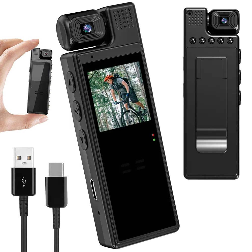 Нагрудна боді-камера L9 з дисплеєм і поворотом на 180° FullHD 1080p компактний пристрій для запису, фото 1