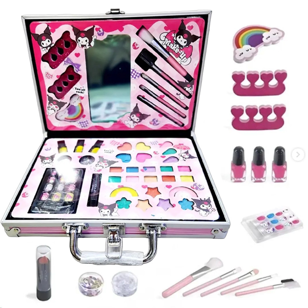 Набір дитячої косметики у валізі Куромі на 40 предметів, ігровий комплект із тінями та блисками, фото 1