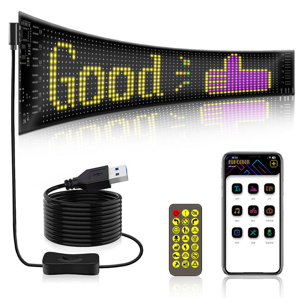 Гнучка LED-панель для авто з Bluetooth 37,4х9,2 см, USB живлення, світлодіодний екран для лобового скла, фото 1