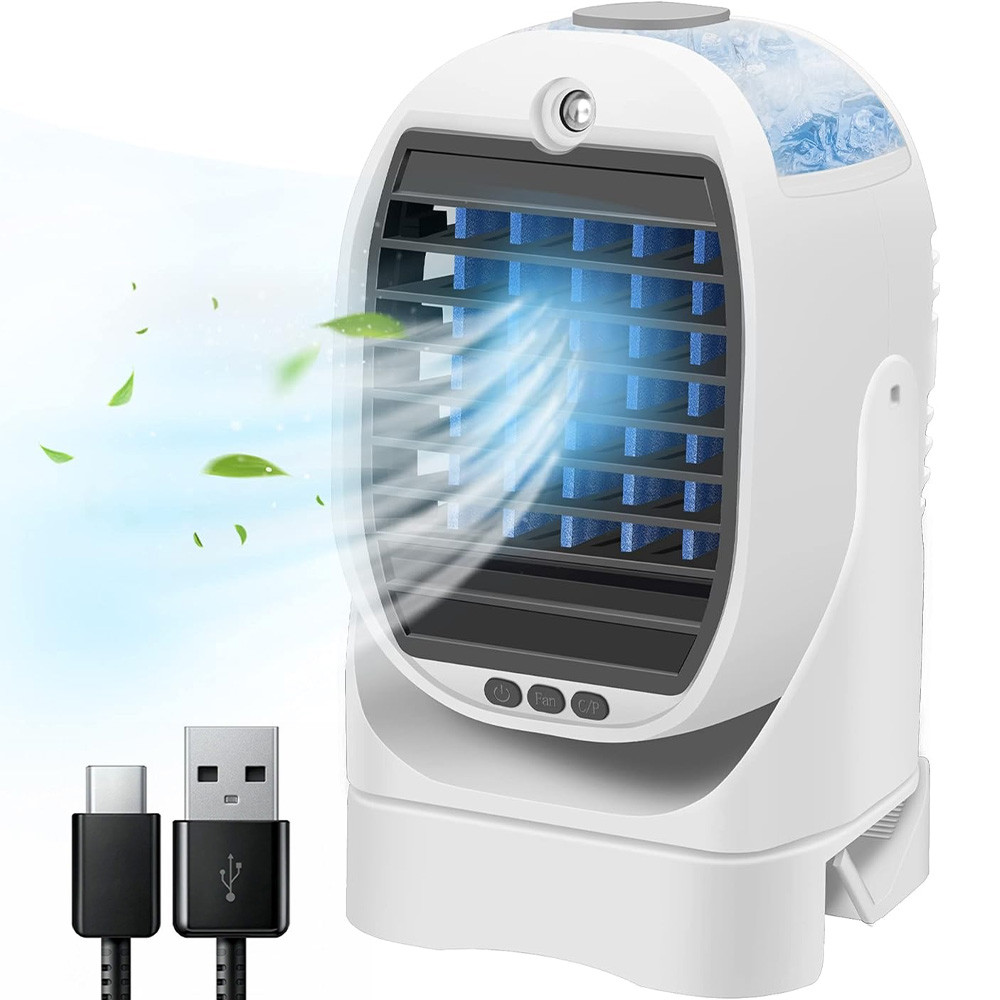 Портативний кондиціонер зі зволожувачем повітря USB настільний мінівентилятор на прищіпці акумуляторний, фото 1