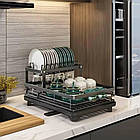 Органайзер-сушарка для посуду 2-рівневий 102-30 металева настільна з піддоном і тримачами, фото 4