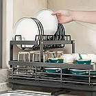 Органайзер-сушарка для посуду 2-рівневий 102-30 металева настільна з піддоном і тримачами, фото 6
