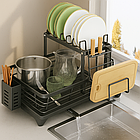 Органайзер-сушарка для посуду 2-рівневий 102-30 металева настільна з піддоном і тримачами, фото 8