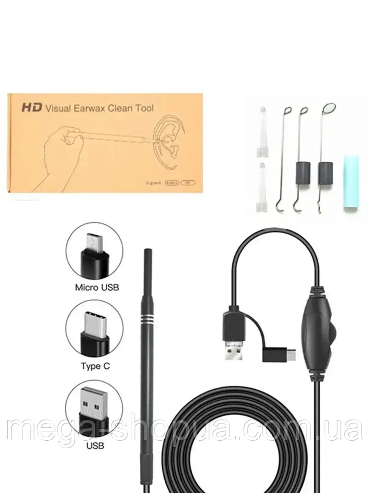 Цифровий отоскоп-ендоскоп 5.5 мм 3-в-1 USB – бороскоп для смартфона GD0003