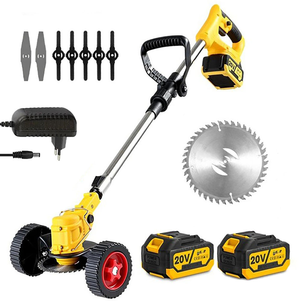 Акумуляторний тример 1800W з двома АКБ потужна електрокоса з телескопічною ручкою та колесами, фото 1