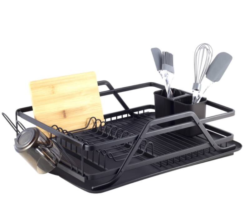 Сушарка для посуду Kamille із алюмінію з піддоном (чорна), фото 1