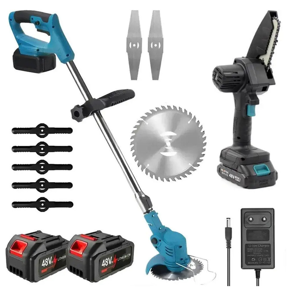 Газонокосарка + ланцюгова пила 6" MK-150B комплект садової техніки 3в1 з двома акумуляторами АКБ, фото 1