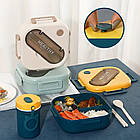 Пластиковий ланч-бокс з приладами 1300 мл жовто-синій, герметичний контейнер для зберігання та перенесення їжі, фото 8