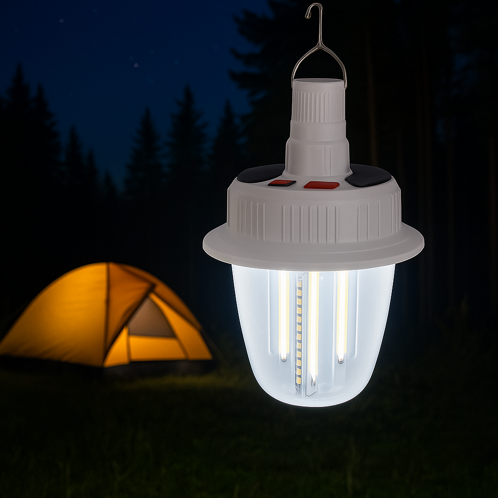 Світлодіодний LED ліхтар-лампа з гачком T38-COB+SMD(RGB), акумуляторна RGB-підсвітка для кемпінгу та дачі, фото 1