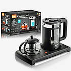 Електрочайник із заварювальним блоком XPRO 7855 скляний прилад на підставці з колбою для заварювання, фото 8