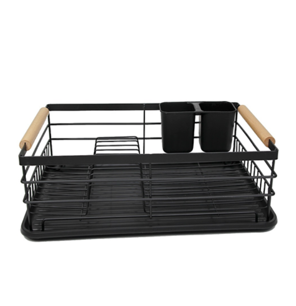 Сушарка для посуду з алюмінію з піддоном Kamille чорна 43х32, 5х26 см, фото 1