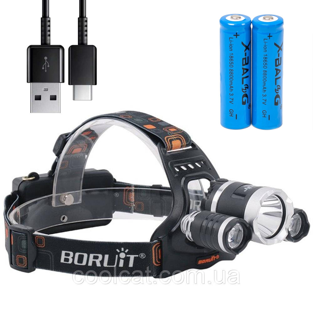 Налобний ліхтарик на акумуляторі Bailong RJ 3000, світлодіодна модель із регулюванням кута освітлення, фото 1
