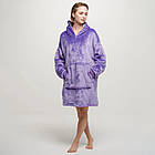 Оверсайз плед-халат із капюшоном 100х80 см Huggle Hoodie фіолетовий, тепла накидка для відпочинку вдома, фото 2