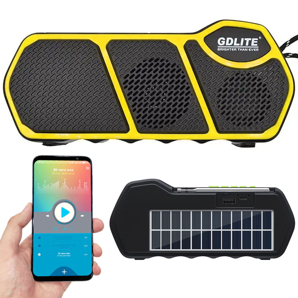 Портативна сонячна система з повербанком 7 Вт 1500 mAh GD-LITE-11 жовта, радіоприймач із ліхтарем і USB, фото 1