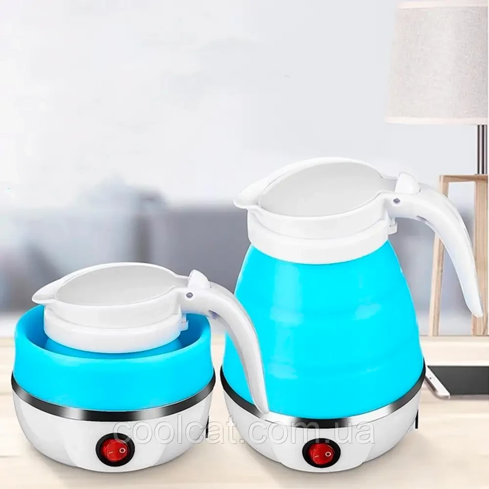 Складаний дорожній електрочайник із силікону YS-2008, 600 мл, блакитний компактний прилад для поїздок, фото 1