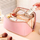 Косметичка з повним доступом з екошкіри 23,5х13х13 см рожева, зручний органайзер для зберігання косметики, фото 5