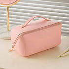 Косметичка з повним доступом з екошкіри 23,5х13х13 см рожева, зручний органайзер для зберігання косметики, фото 7