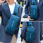 Сумка-рюкзак через плече 6995 синя 31х17 см, водонепроникна чоловіча модель із кодовим замком, фото 2