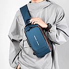 Сумка-рюкзак через плече 6995 синя 31х17 см, водонепроникна чоловіча модель із кодовим замком, фото 6