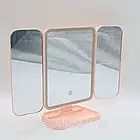 Косметичне дзеркало з LED-підсвіткою XW 810 рожеве, потрійна панель з USB і сенсорним керуванням, фото 4