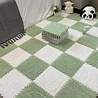 Килим пазл із ворсом 20 шт 30×30 см зелений із білим м'яким покриттям для ігрової дитячої кімнати, фото 6