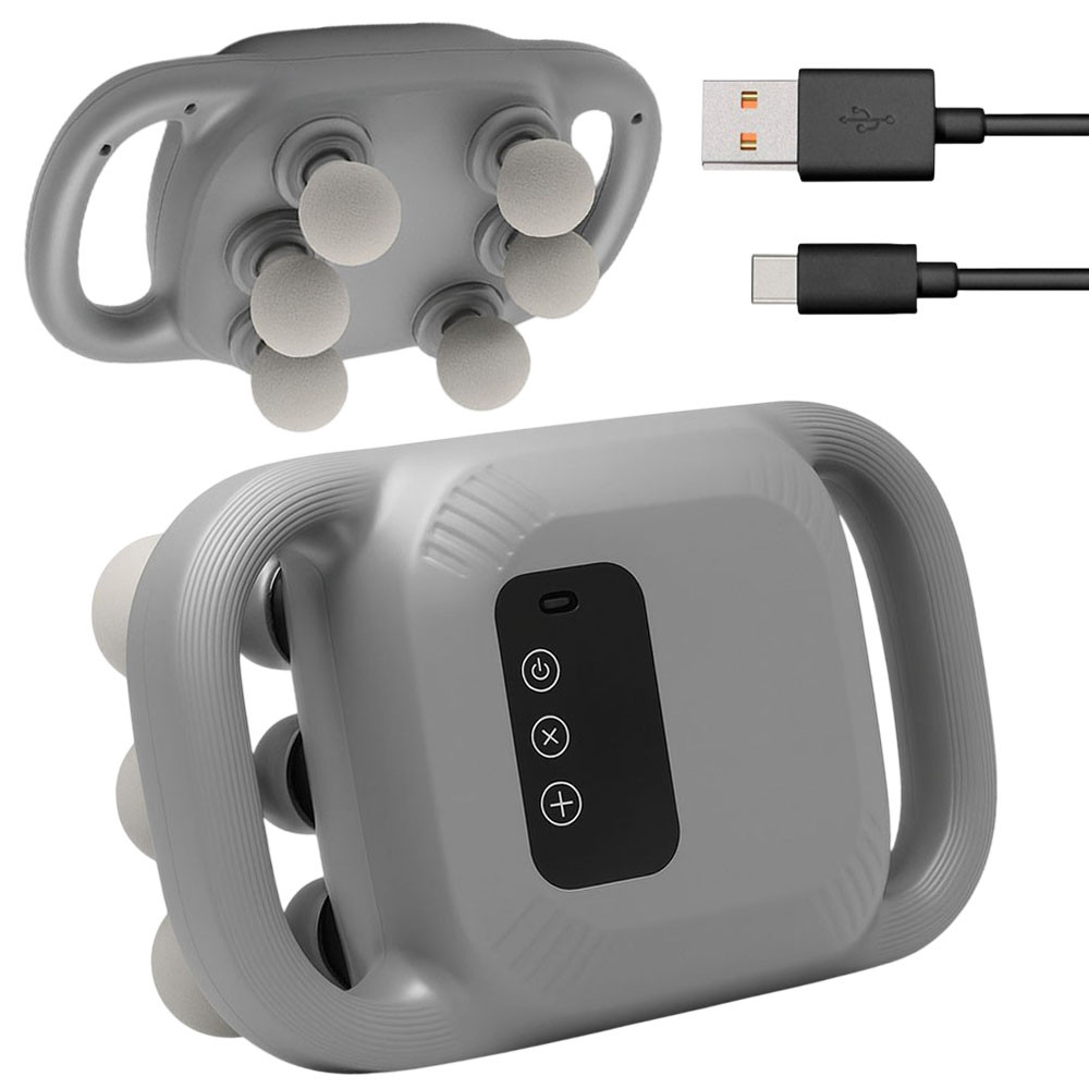 Перкусійний масажер для тіла YM-K60 сірий, 6 насадок, 9 режимів, бездротовий вібромасажер від USB, фото 1