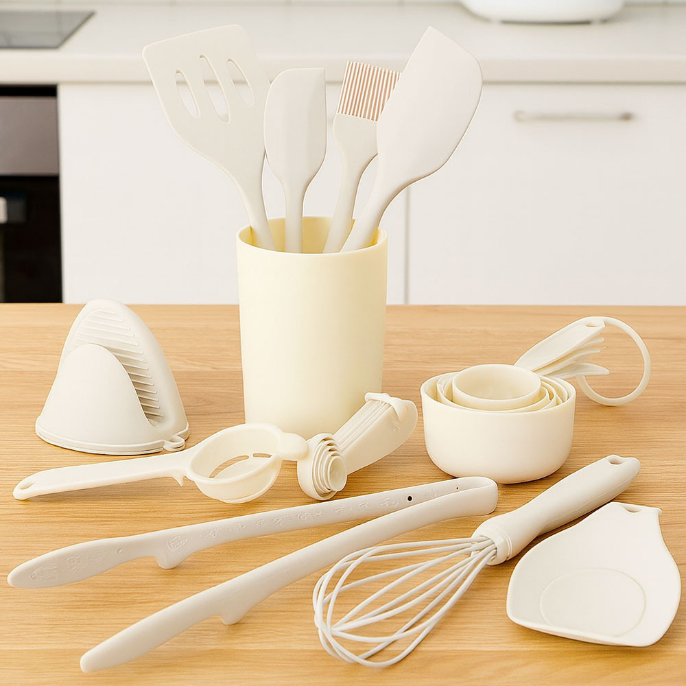 Набір кухонного приладдя 21 предмет GT-259 чорний, ложки, лопатки та віночки в підставці, фото 1